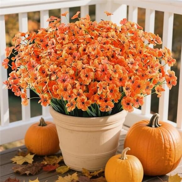 24 Bundles Artificial Fall Flowers Outdoor Indoor Decoration, Fake Plastic - Picture 7 of 7
